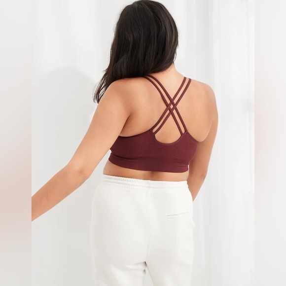 aerie Other - NWT Aerie Seamless Strappy Ribbed Padded Bralette in Royal Berry Red